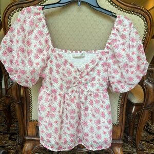 EUC Altar’d State Pink Print Babydoll Top XS